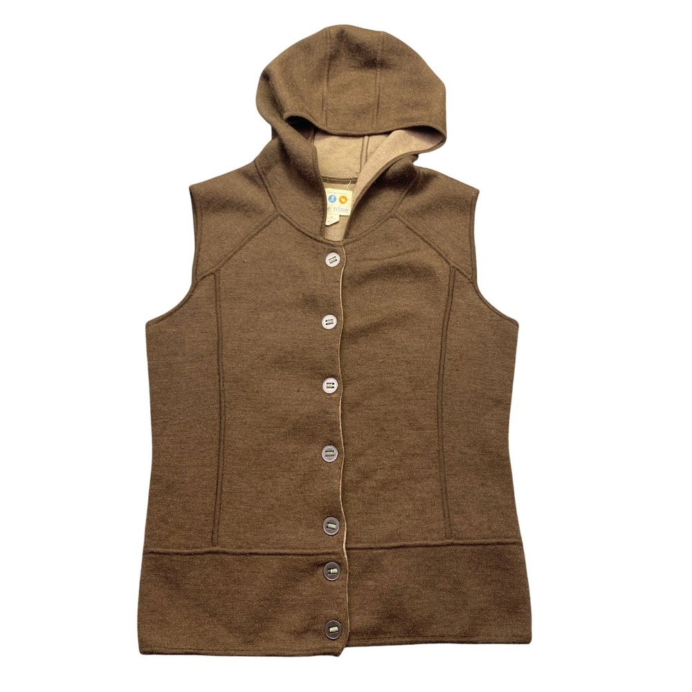 Title Nine Womens Brown Wool Blend Hooded Button Front Sweater Vest Size M
